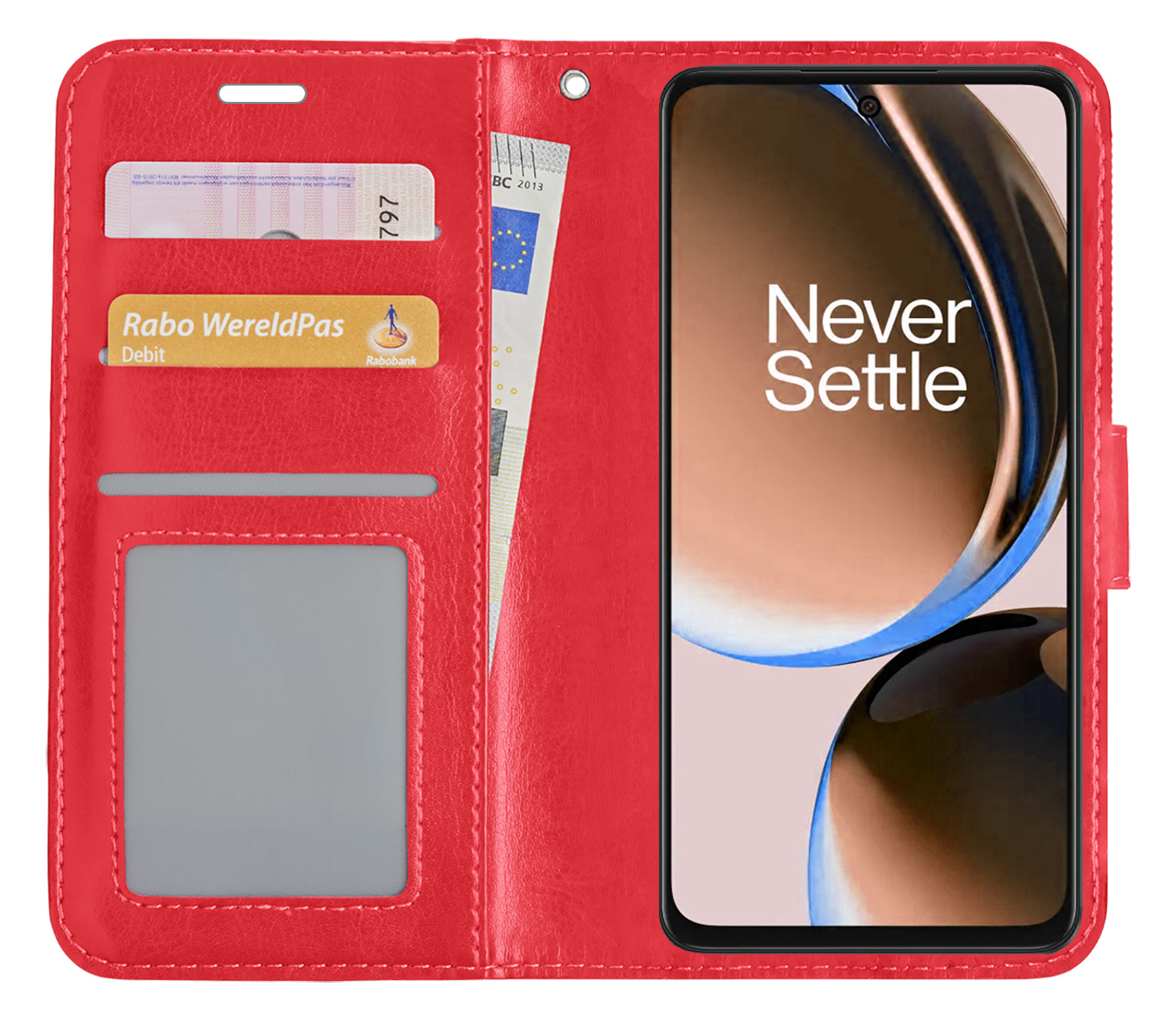 Nomfy Hoesje Geschikt voor OnePlus Nord CE 3 Lite Hoes Bookcase Flipcase Book Cover Met 2x Screenprotector - Hoes Geschikt voor OnePlus Nord CE 3 Lite Hoesje Book Case - Rood