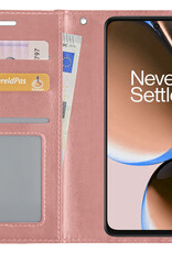 Nomfy Hoesje Geschikt voor OnePlus Nord CE 3 Lite Hoes Bookcase Flipcase Book Cover Met 2x Screenprotector - Hoes Geschikt voor OnePlus Nord CE 3 Lite Hoesje Book Case - Rosé goud