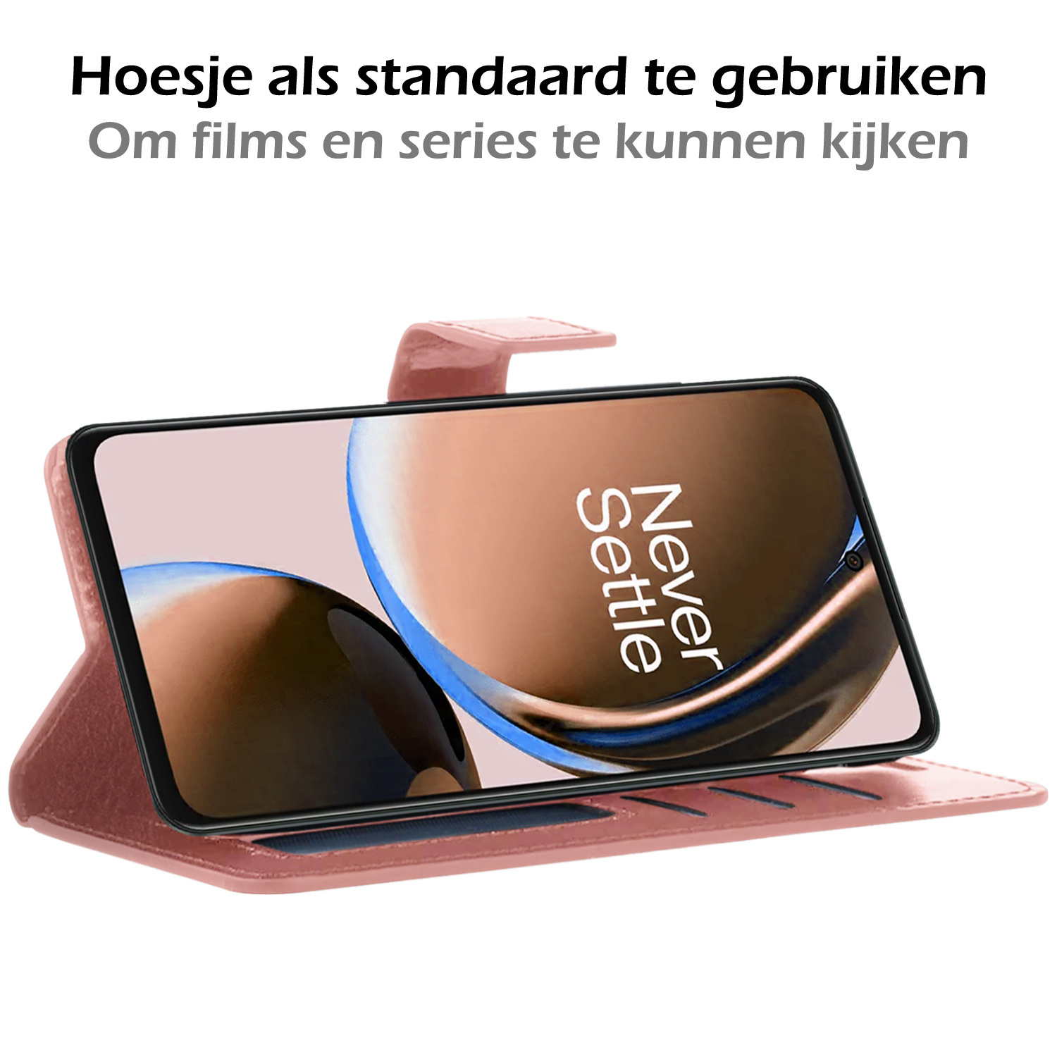 Nomfy Hoesje Geschikt voor OnePlus Nord CE 3 Lite Hoes Bookcase Flipcase Book Cover Met 2x Screenprotector - Hoes Geschikt voor OnePlus Nord CE 3 Lite Hoesje Book Case - Rosé goud