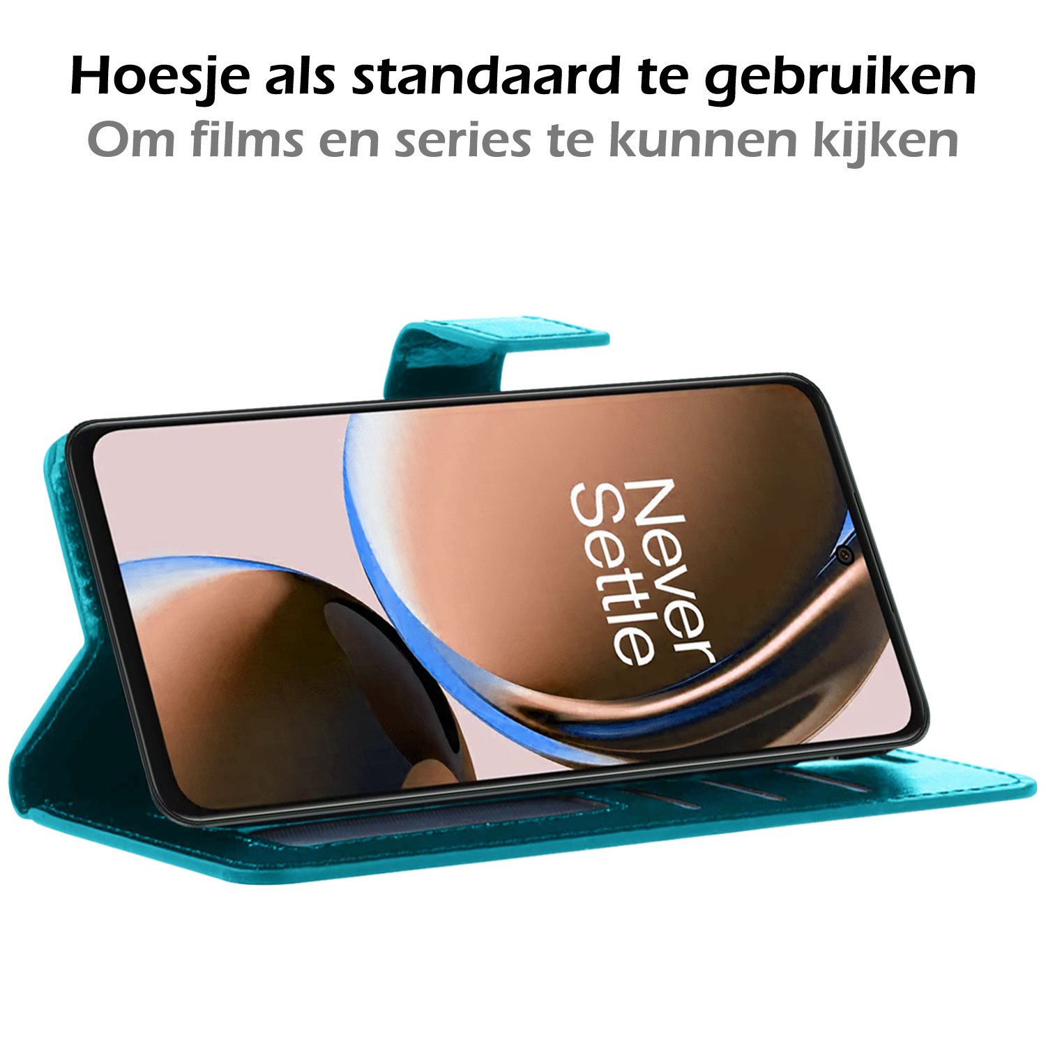 Nomfy Hoesje Geschikt voor OnePlus Nord CE 3 Lite Hoes Bookcase Flipcase Book Cover Met 2x Screenprotector - Hoes Geschikt voor OnePlus Nord CE 3 Lite Hoesje Book Case - Turquoise