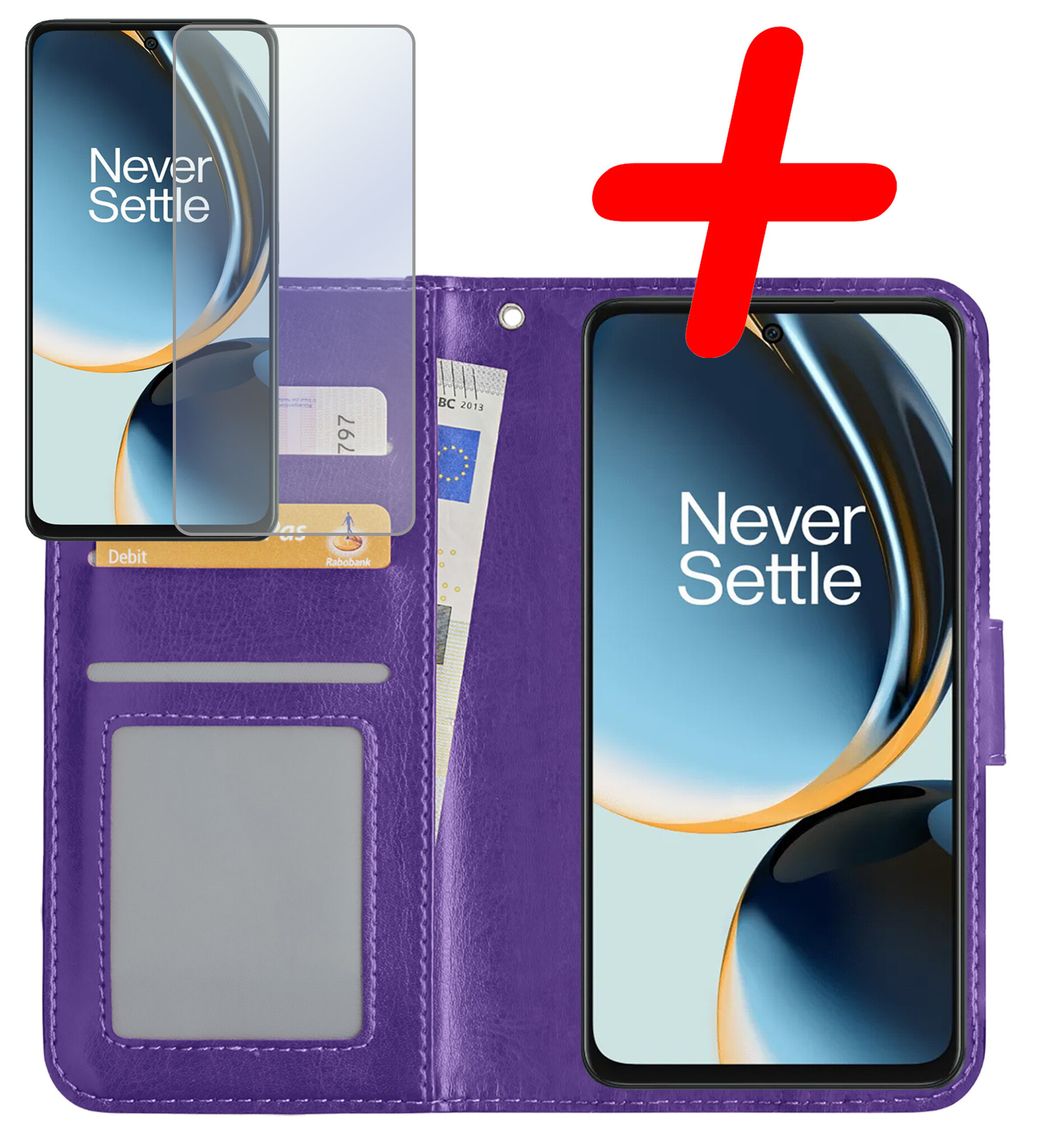 BASEY. Hoes Geschikt voor OnePlus Nord CE 3 Lite Hoesje Bookcase Hoes Flip Case Book Cover Met Screenprotector - Hoesje Geschikt voor OnePlus Nord CE 3 Lite Hoes Book Case Hoesje - Paars