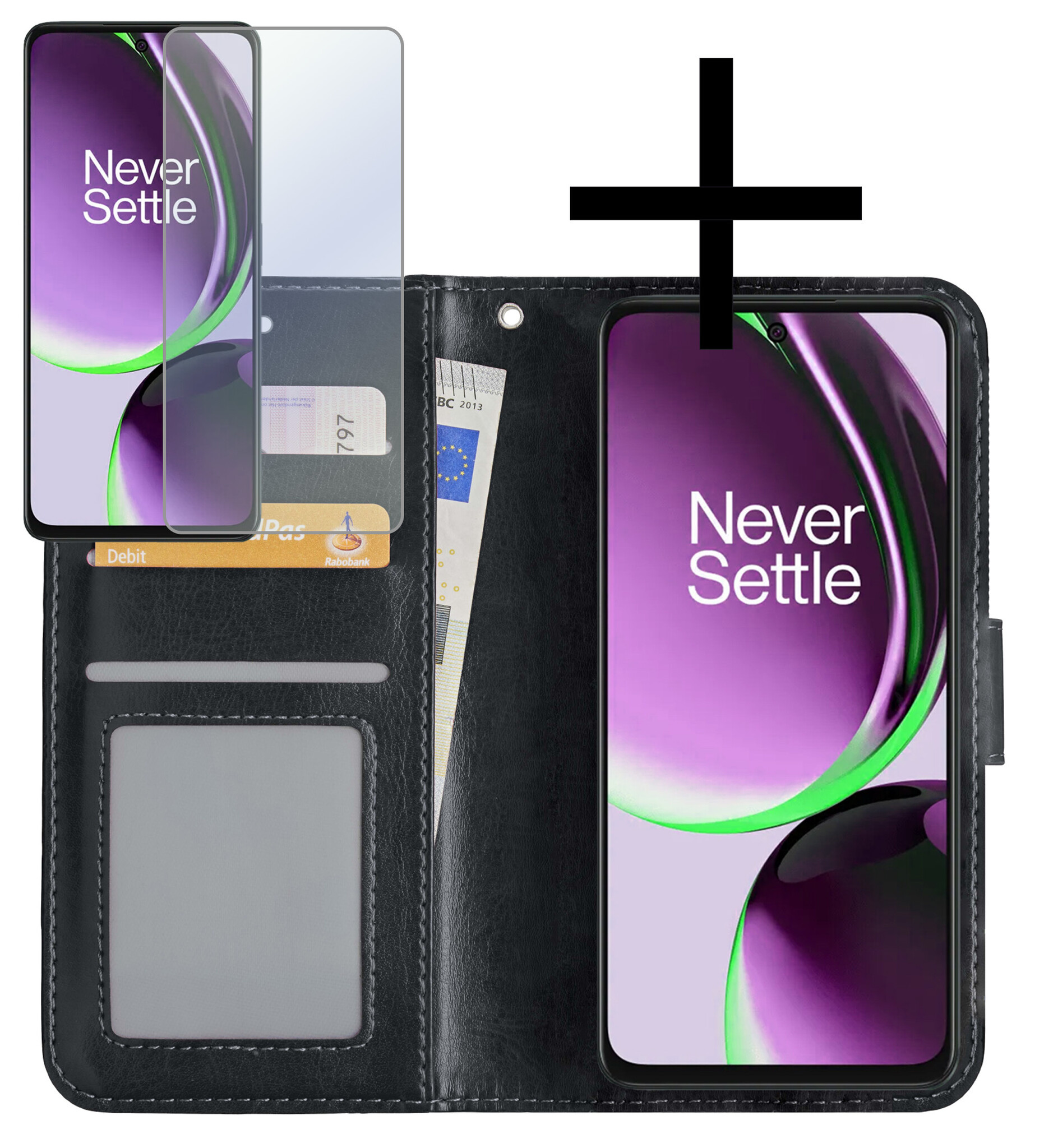 NoXx Hoes Geschikt voor OnePlus Nord CE 3 Lite Hoesje Book Case Hoes Flip Cover Wallet Bookcase Met Screenprotector - Zwart