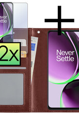 NoXx Hoes Geschikt voor OnePlus Nord CE 3 Lite Hoesje Book Case Hoes Flip Cover Wallet Bookcase Met 2x Screenprotector - Bruin