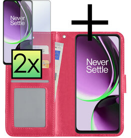 NoXx NoXx OnePlus Nord CE 3 Lite Hoesje Bookcase Donkerroze Met 2x Screenprotector