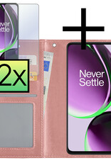 NoXx Hoes Geschikt voor OnePlus Nord CE 3 Lite Hoesje Book Case Hoes Flip Cover Wallet Bookcase Met 2x Screenprotector - Rosé goud