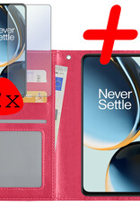 BASEY. Hoes Geschikt voor OnePlus Nord CE 3 Lite Hoesje Bookcase Hoes Flip Case Book Cover Met 2x Screenprotector - Hoesje Geschikt voor OnePlus Nord CE 3 Lite Hoes Book Case Hoesje - Donkerroze