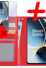 BASEY. Hoes Geschikt voor OnePlus Nord CE 3 Lite Hoesje Bookcase Hoes Flip Case Book Cover Met 2x Screenprotector - Hoesje Geschikt voor OnePlus Nord CE 3 Lite Hoes Book Case Hoesje - Rood
