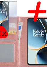 BASEY. Hoes Geschikt voor OnePlus Nord CE 3 Lite Hoesje Bookcase Hoes Flip Case Book Cover Met 2x Screenprotector - Hoesje Geschikt voor OnePlus Nord CE 3 Lite Hoes Book Case Hoesje - Rosé goud