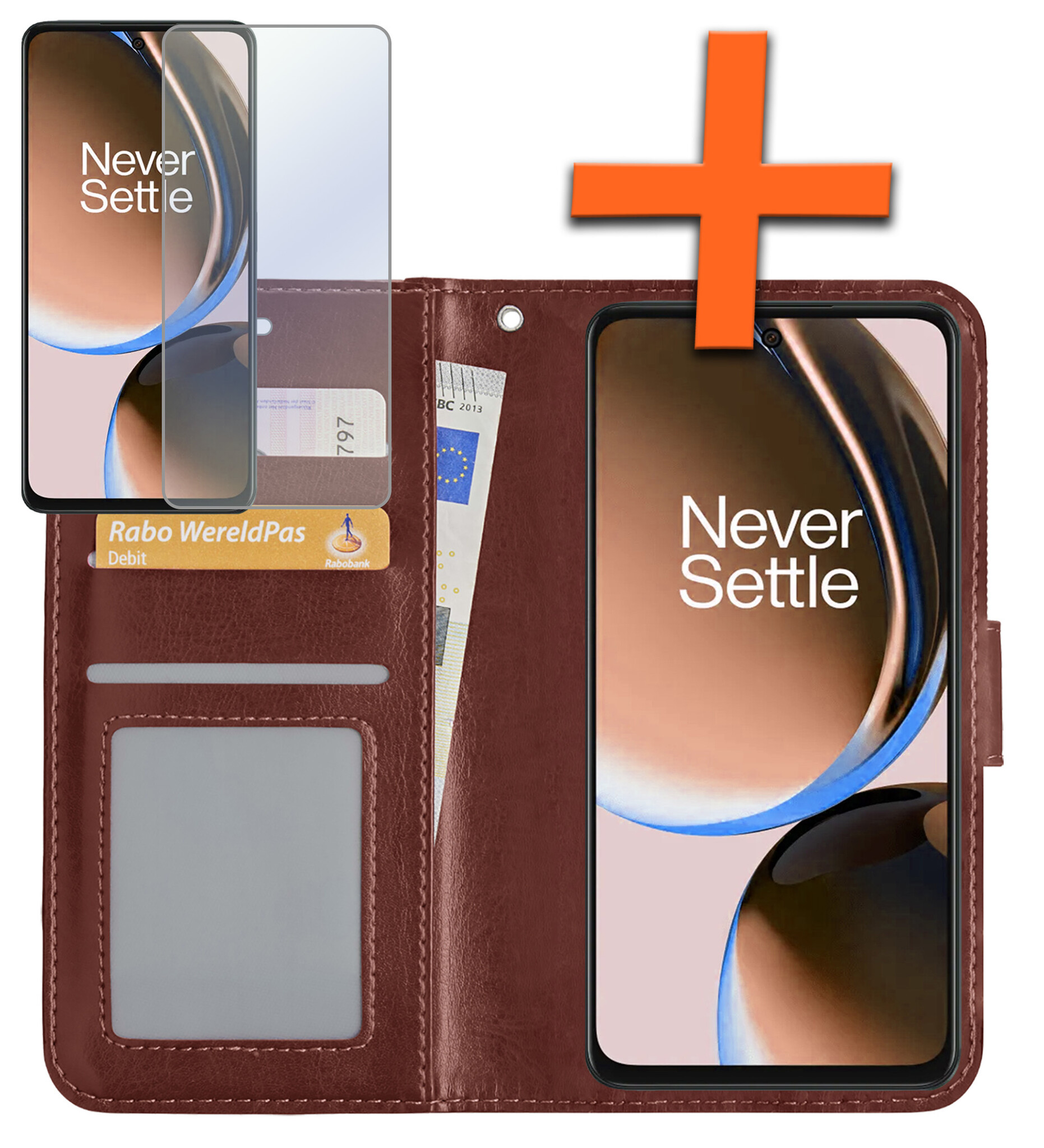 Nomfy Hoesje Geschikt voor OnePlus Nord CE 3 Lite Hoes Bookcase Flipcase Book Cover Met Screenprotector - Hoes Geschikt voor OnePlus Nord CE 3 Lite Hoesje Book Case - Bruin