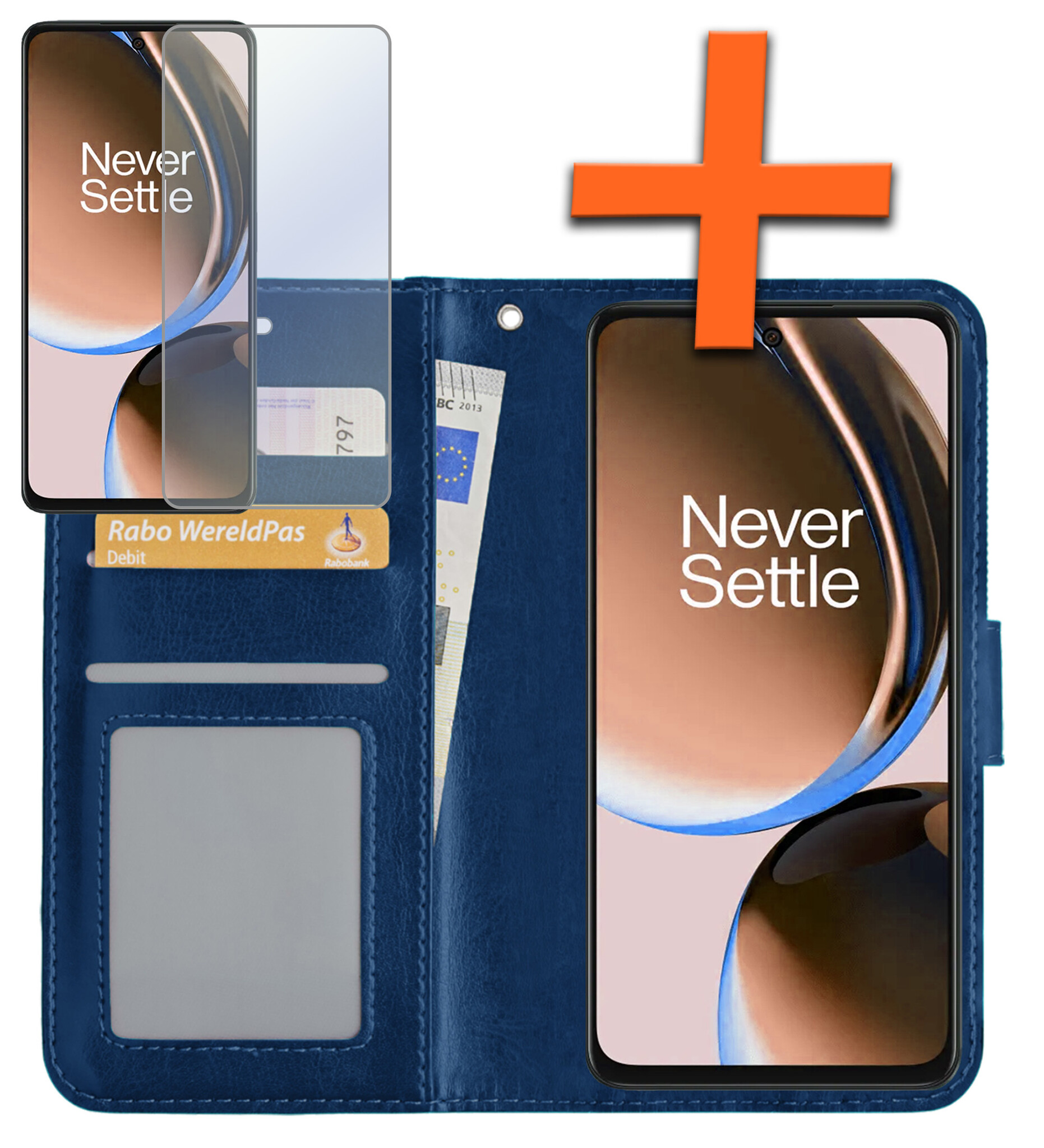 Nomfy Hoesje Geschikt voor OnePlus Nord CE 3 Lite Hoes Bookcase Flipcase Book Cover Met Screenprotector - Hoes Geschikt voor OnePlus Nord CE 3 Lite Hoesje Book Case - Donkerblauw