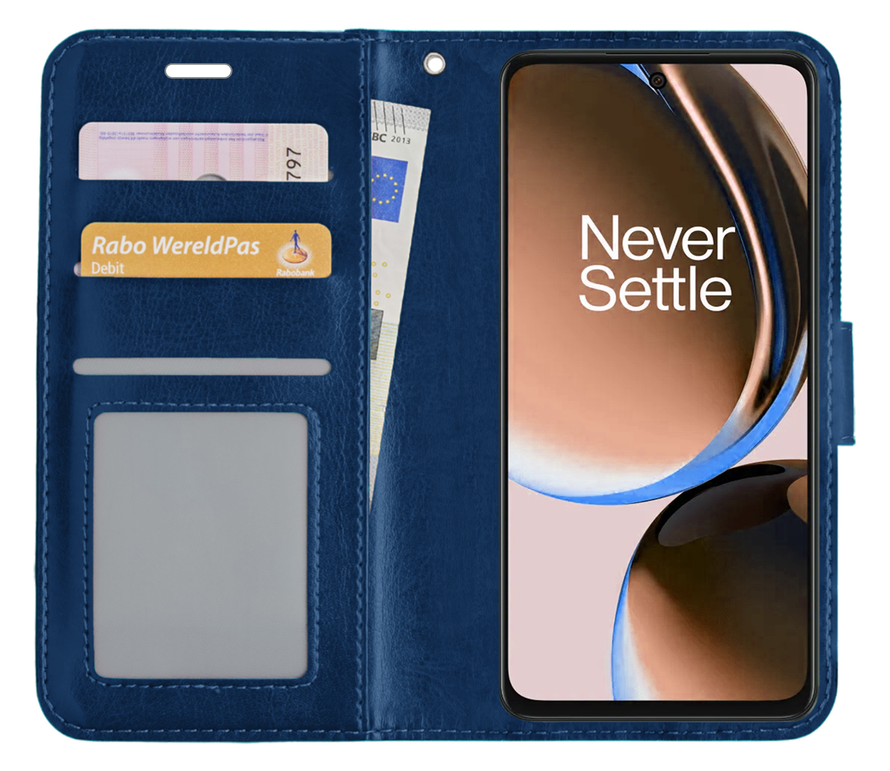 Nomfy Hoesje Geschikt voor OnePlus Nord CE 3 Lite Hoes Bookcase Flipcase Book Cover Met Screenprotector - Hoes Geschikt voor OnePlus Nord CE 3 Lite Hoesje Book Case - Donkerblauw