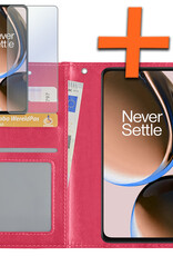 Nomfy Hoesje Geschikt voor OnePlus Nord CE 3 Lite Hoes Bookcase Flipcase Book Cover Met Screenprotector - Hoes Geschikt voor OnePlus Nord CE 3 Lite Hoesje Book Case - Donkerroze
