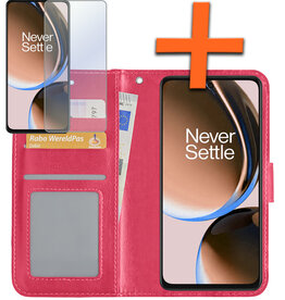 Nomfy Nomfy OnePlus Nord CE 3 Lite Hoesje Bookcase Donkerroze Met Screenprotector
