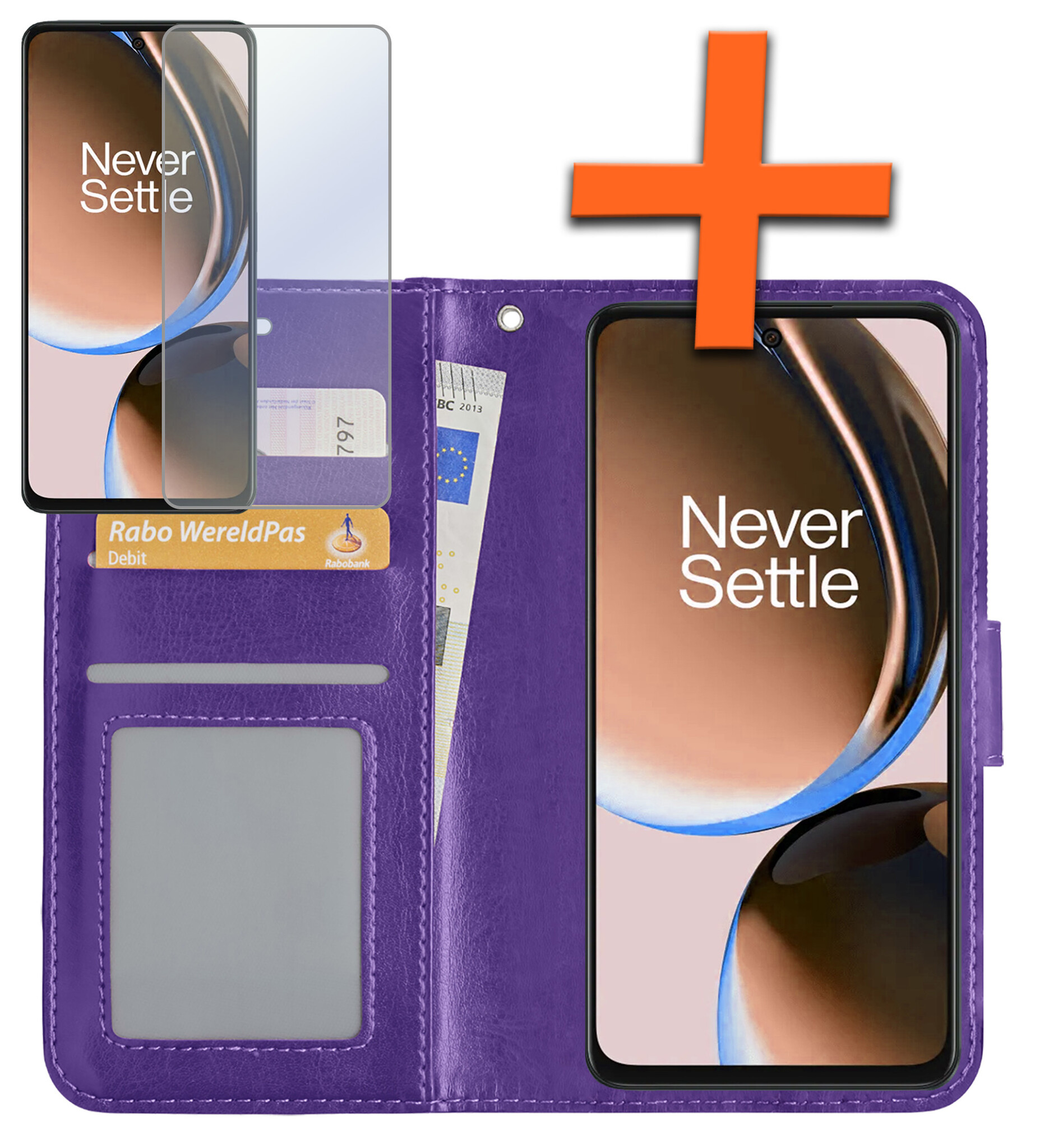 Nomfy Hoesje Geschikt voor OnePlus Nord CE 3 Lite Hoes Bookcase Flipcase Book Cover Met Screenprotector - Hoes Geschikt voor OnePlus Nord CE 3 Lite Hoesje Book Case - Paars