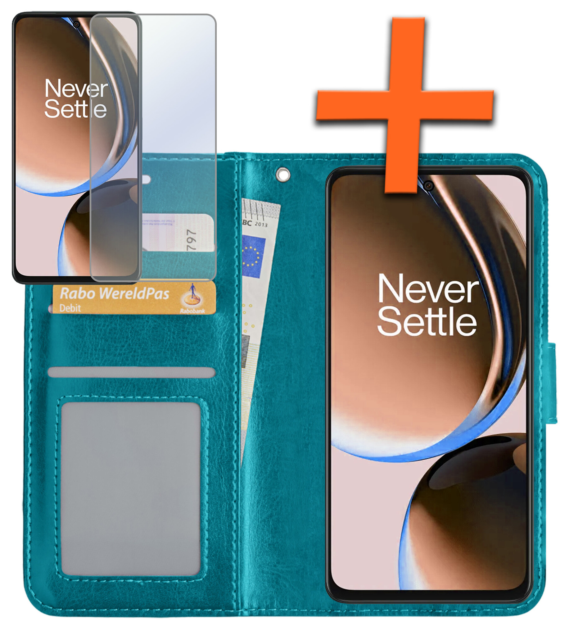Nomfy Hoesje Geschikt voor OnePlus Nord CE 3 Lite Hoes Bookcase Flipcase Book Cover Met Screenprotector - Hoes Geschikt voor OnePlus Nord CE 3 Lite Hoesje Book Case - Turquoise