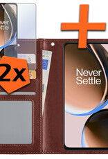 Nomfy Hoesje Geschikt voor OnePlus Nord CE 3 Lite Hoes Bookcase Flipcase Book Cover Met 2x Screenprotector - Hoes Geschikt voor OnePlus Nord CE 3 Lite Hoesje Book Case - Bruin