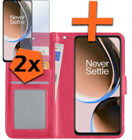Nomfy Nomfy OnePlus Nord CE 3 Lite Hoesje Bookcase Donkerroze Met 2x Screenprotector