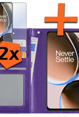 Nomfy Hoesje Geschikt voor OnePlus Nord CE 3 Lite Hoes Bookcase Flipcase Book Cover Met 2x Screenprotector - Hoes Geschikt voor OnePlus Nord CE 3 Lite Hoesje Book Case - Paars