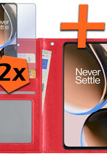Nomfy Hoesje Geschikt voor OnePlus Nord CE 3 Lite Hoes Bookcase Flipcase Book Cover Met 2x Screenprotector - Hoes Geschikt voor OnePlus Nord CE 3 Lite Hoesje Book Case - Rood