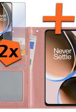 Nomfy Hoesje Geschikt voor OnePlus Nord CE 3 Lite Hoes Bookcase Flipcase Book Cover Met 2x Screenprotector - Hoes Geschikt voor OnePlus Nord CE 3 Lite Hoesje Book Case - Rosé goud