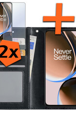 Nomfy Hoesje Geschikt voor OnePlus Nord CE 3 Lite Hoes Bookcase Flipcase Book Cover Met 2x Screenprotector - Hoes Geschikt voor OnePlus Nord CE 3 Lite Hoesje Book Case - Zwart