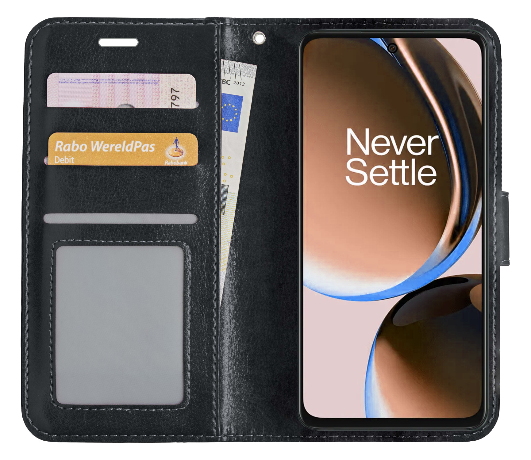 Nomfy Hoesje Geschikt voor OnePlus Nord CE 3 Lite Hoes Bookcase Flipcase Book Cover Met 2x Screenprotector - Hoes Geschikt voor OnePlus Nord CE 3 Lite Hoesje Book Case - Zwart