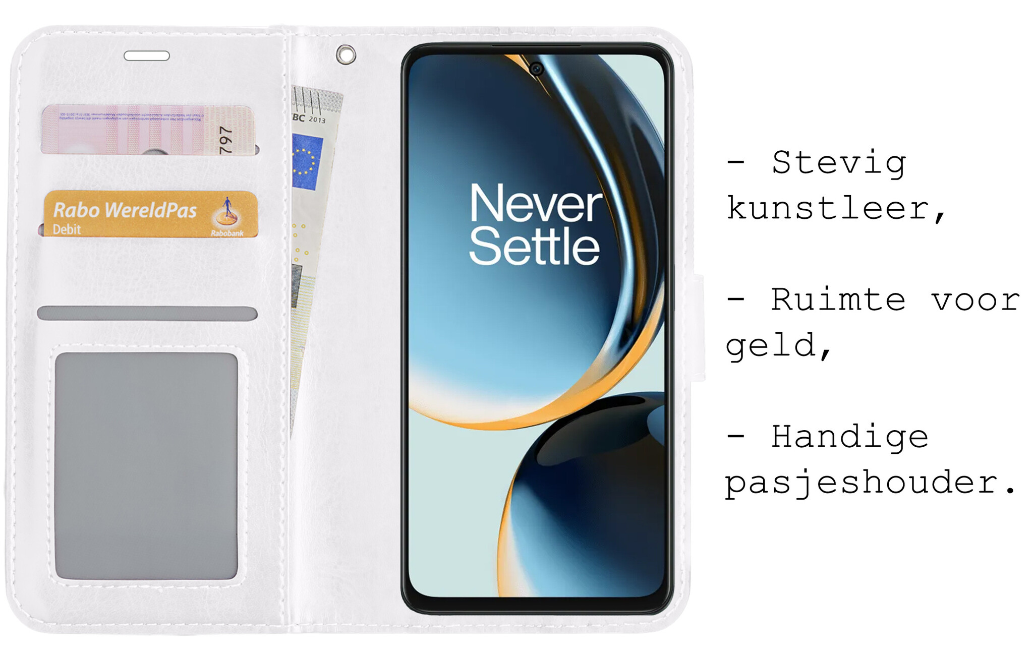 BASEY. Hoes Geschikt voor OnePlus Nord CE 3 Lite Hoesje Bookcase Hoes Flip Case Book Cover Met 2x Screenprotector - Hoesje Geschikt voor OnePlus Nord CE 3 Lite Hoes Book Case Hoesje - Wit