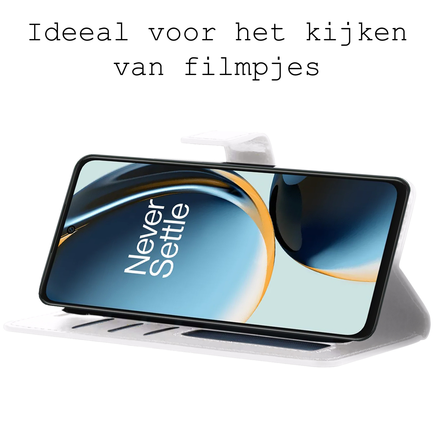 BASEY. Hoes Geschikt voor OnePlus Nord CE 3 Lite Hoesje Bookcase Hoes Flip Case Book Cover Met 2x Screenprotector - Hoesje Geschikt voor OnePlus Nord CE 3 Lite Hoes Book Case Hoesje - Wit