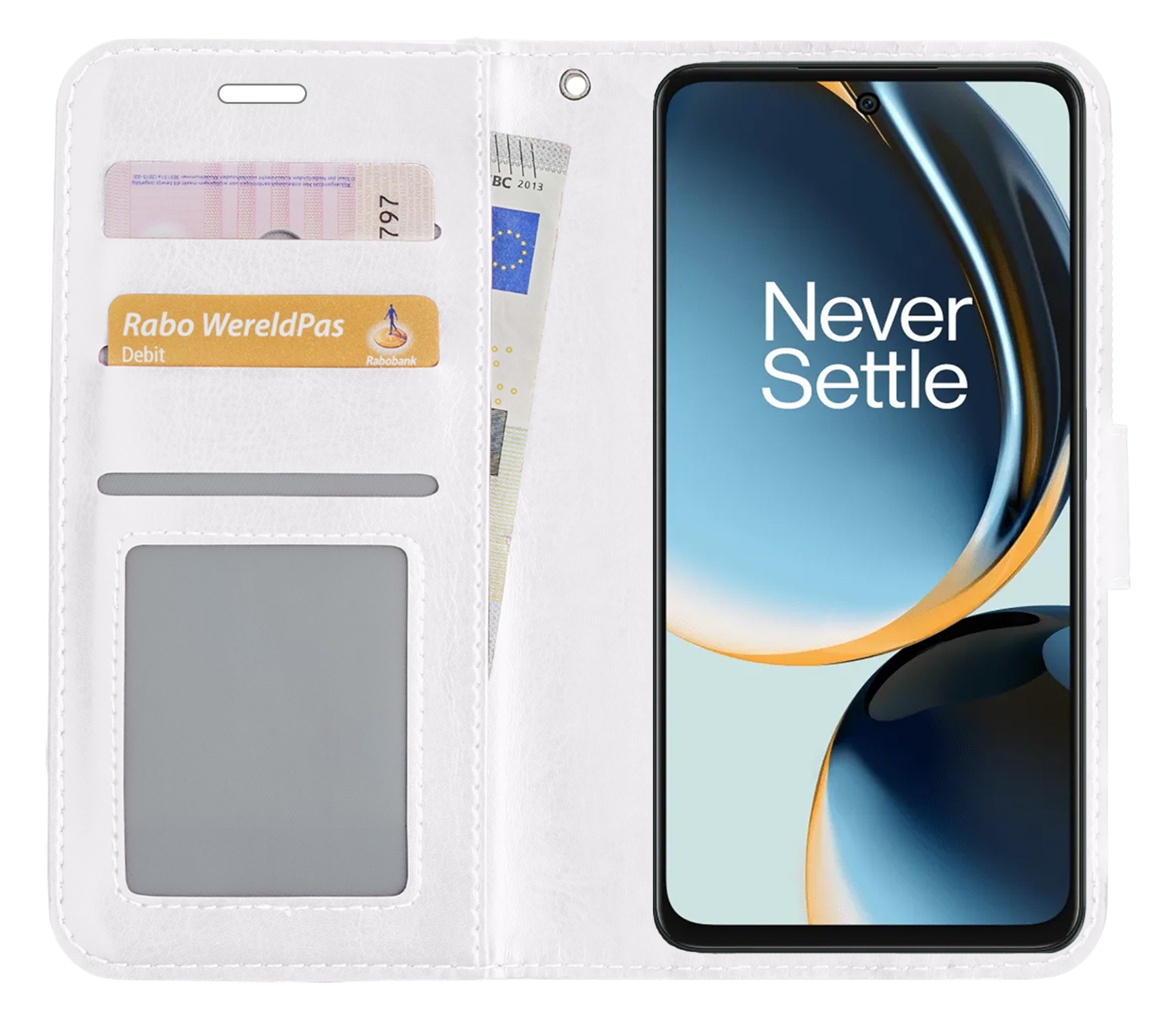 BASEY. Hoes Geschikt voor OnePlus Nord CE 3 Lite Hoesje Bookcase Hoes Flip Case Book Cover Met 2x Screenprotector - Hoesje Geschikt voor OnePlus Nord CE 3 Lite Hoes Book Case Hoesje - Wit