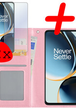 BASEY. Hoes Geschikt voor OnePlus Nord CE 3 Lite Hoesje Bookcase Hoes Flip Case Book Cover Met 2x Screenprotector - Hoesje Geschikt voor OnePlus Nord CE 3 Lite Hoes Book Case Hoesje - Lichtroze