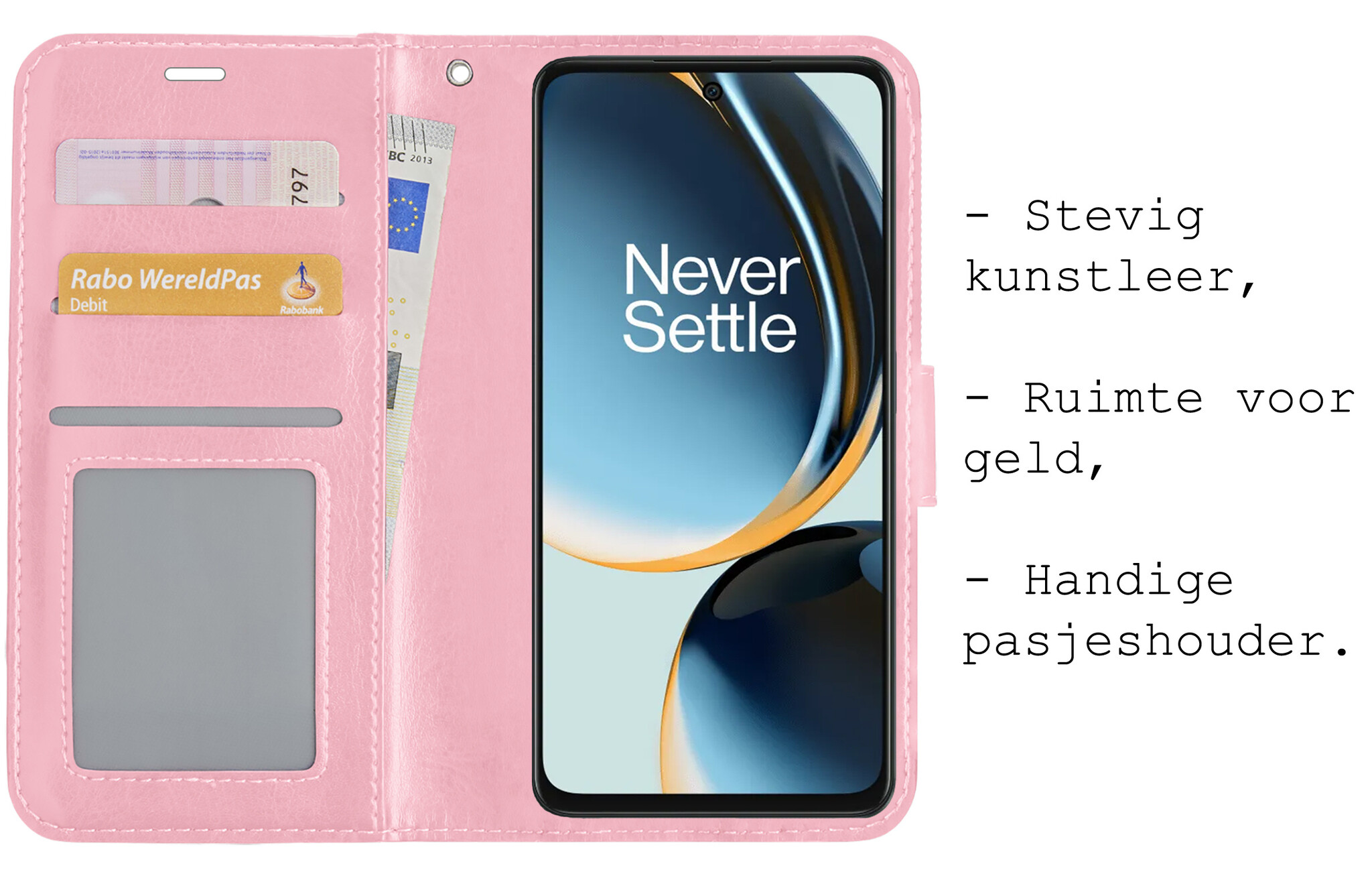 BASEY. Hoes Geschikt voor OnePlus Nord CE 3 Lite Hoesje Bookcase Hoes Flip Case Book Cover Met 2x Screenprotector - Hoesje Geschikt voor OnePlus Nord CE 3 Lite Hoes Book Case Hoesje - Lichtroze