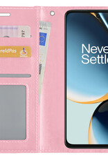 BASEY. Hoes Geschikt voor OnePlus Nord CE 3 Lite Hoesje Bookcase Hoes Flip Case Book Cover Met 2x Screenprotector - Hoesje Geschikt voor OnePlus Nord CE 3 Lite Hoes Book Case Hoesje - Lichtroze