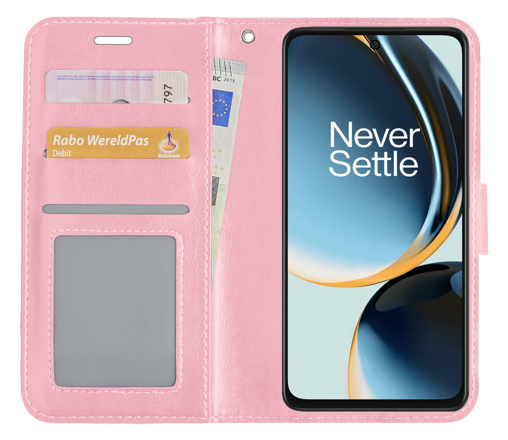 BASEY. Hoes Geschikt voor OnePlus Nord CE 3 Lite Hoesje Bookcase Hoes Flip Case Book Cover Met 2x Screenprotector - Hoesje Geschikt voor OnePlus Nord CE 3 Lite Hoes Book Case Hoesje - Lichtroze