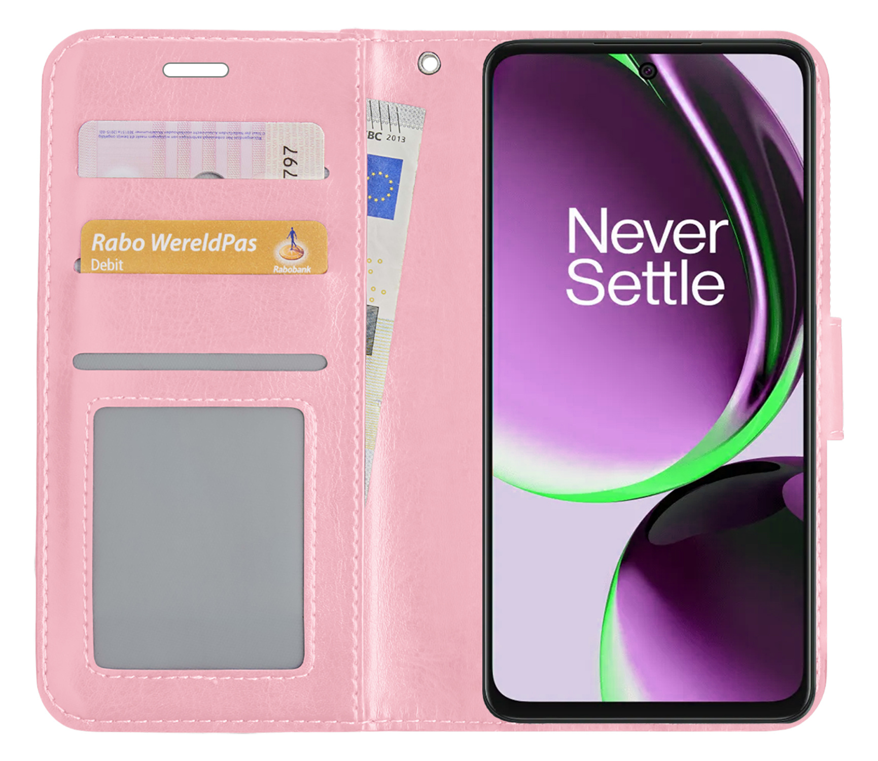 NoXx Hoes Geschikt voor OnePlus Nord CE 3 Lite Hoesje Book Case Hoes Flip Cover Wallet Bookcase - Lichtroze