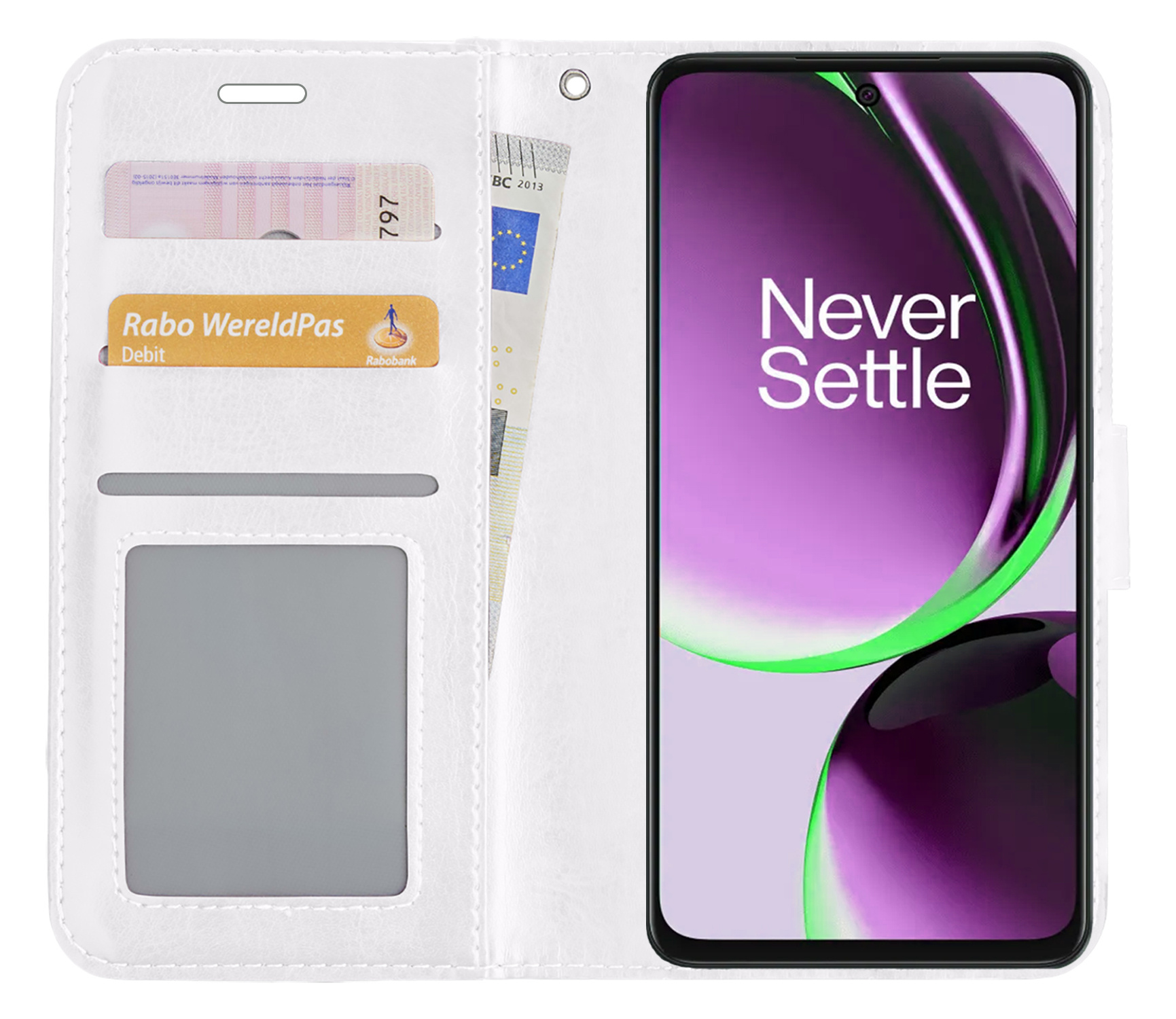 NoXx Hoes Geschikt voor OnePlus Nord CE 3 Lite Hoesje Book Case Hoes Flip Cover Wallet Bookcase - Wit