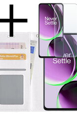 NoXx Hoes Geschikt voor OnePlus Nord CE 3 Lite Hoesje Book Case Hoes Flip Cover Wallet Bookcase Met Screenprotector - Wit