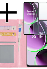 NoXx Hoes Geschikt voor OnePlus Nord CE 3 Lite Hoesje Book Case Hoes Flip Cover Wallet Bookcase Met Screenprotector - Lichtroze