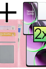 NoXx Hoes Geschikt voor OnePlus Nord CE 3 Lite Hoesje Book Case Hoes Flip Cover Wallet Bookcase Met 2x Screenprotector - Lichtroze