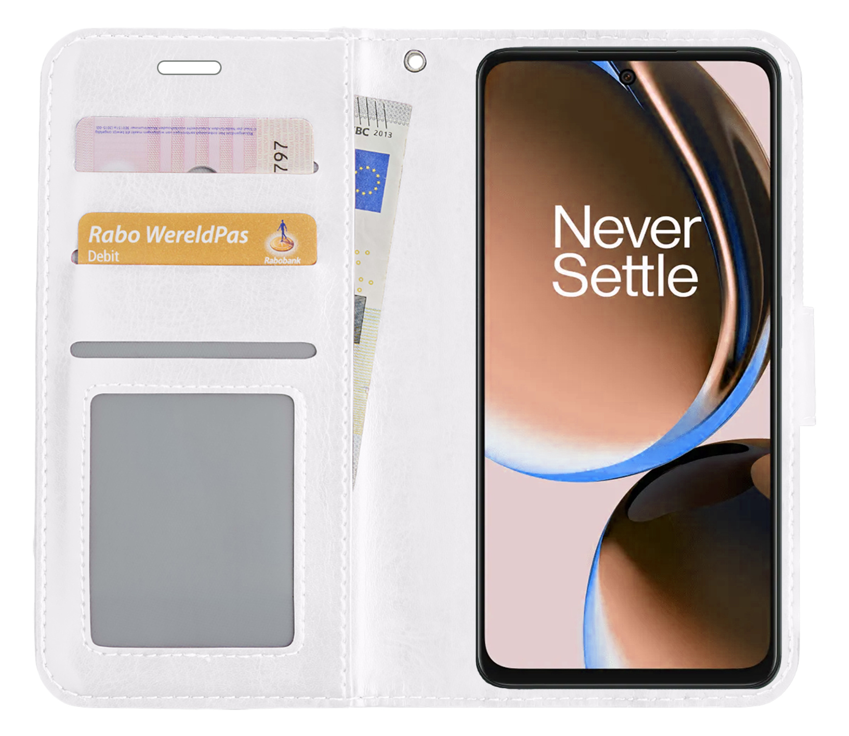 Nomfy Hoesje Geschikt voor OnePlus Nord CE 3 Lite Hoes Bookcase Flipcase Book Cover - Hoes Geschikt voor OnePlus Nord CE 3 Lite Hoesje Book Case - Wit