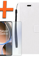 Nomfy Hoesje Geschikt voor OnePlus Nord CE 3 Lite Hoes Bookcase Flipcase Book Cover Met Screenprotector - Hoes Geschikt voor OnePlus Nord CE 3 Lite Hoesje Book Case - Wit