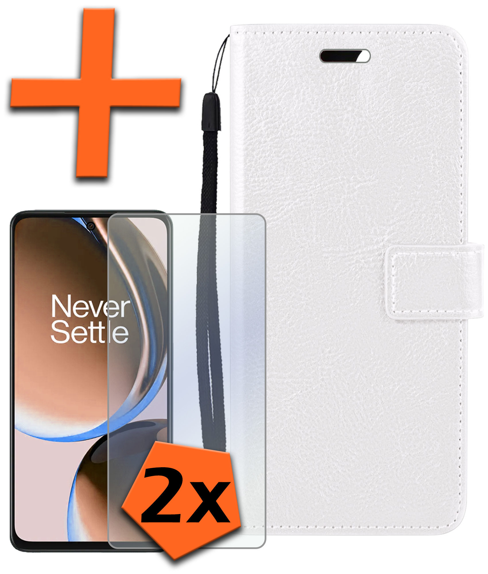 Nomfy Hoesje Geschikt voor OnePlus Nord CE 3 Lite Hoes Bookcase Flipcase Book Cover Met 2x Screenprotector - Hoes Geschikt voor OnePlus Nord CE 3 Lite Hoesje Book Case - Wit