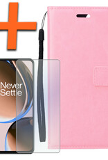 Nomfy Hoesje Geschikt voor OnePlus Nord CE 3 Lite Hoes Bookcase Flipcase Book Cover Met Screenprotector - Hoes Geschikt voor OnePlus Nord CE 3 Lite Hoesje Book Case - Lichtroze