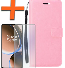 Nomfy Nomfy OnePlus Nord CE 3 Lite Hoesje Bookcase Lichtroze Met Screenprotector
