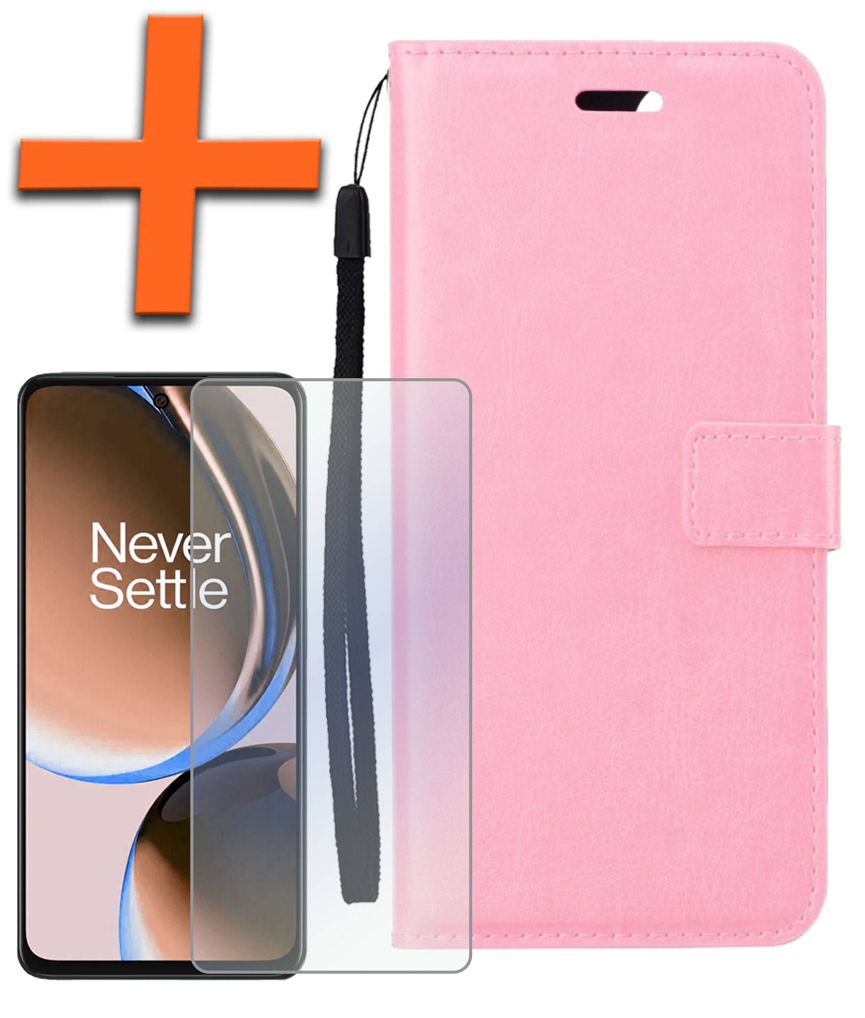 Nomfy Hoesje Geschikt voor OnePlus Nord CE 3 Lite Hoes Bookcase Flipcase Book Cover Met Screenprotector - Hoes Geschikt voor OnePlus Nord CE 3 Lite Hoesje Book Case - Lichtroze