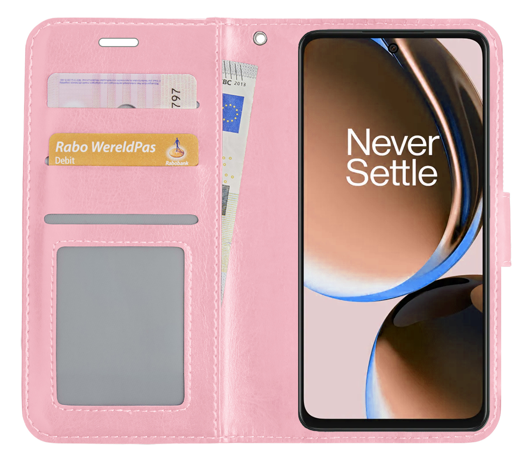 Nomfy Hoesje Geschikt voor OnePlus Nord CE 3 Lite Hoes Bookcase Flipcase Book Cover Met Screenprotector - Hoes Geschikt voor OnePlus Nord CE 3 Lite Hoesje Book Case - Lichtroze