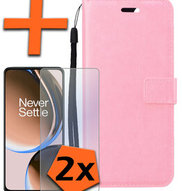 Nomfy Nomfy OnePlus Nord CE 3 Lite Hoesje Bookcase Lichtroze Met 2x Screenprotector