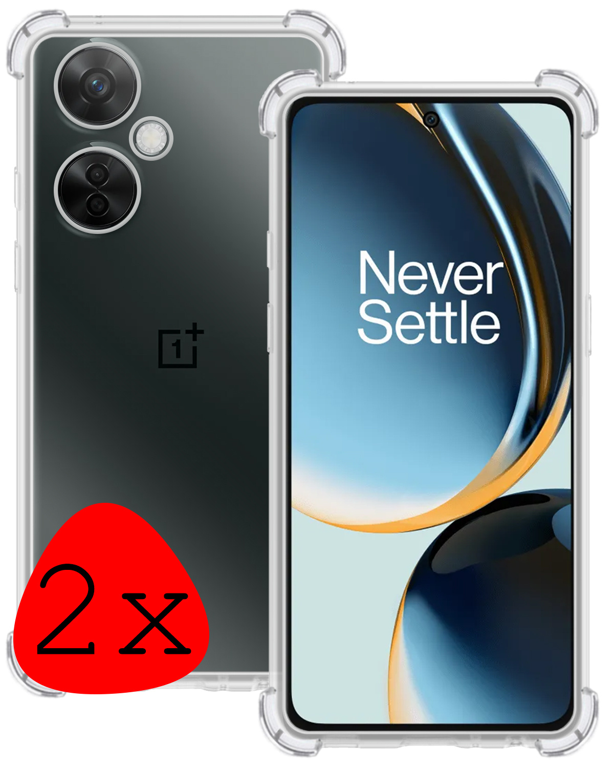 BASEY. Hoes Geschikt voor OnePlus Nord CE 3 Lite Hoesje Shock Proof Case Hoes Siliconen - Hoesje Geschikt voor OnePlus Nord CE 3 Lite Hoes Cover Shockproof - Transparant - 2 Stuks
