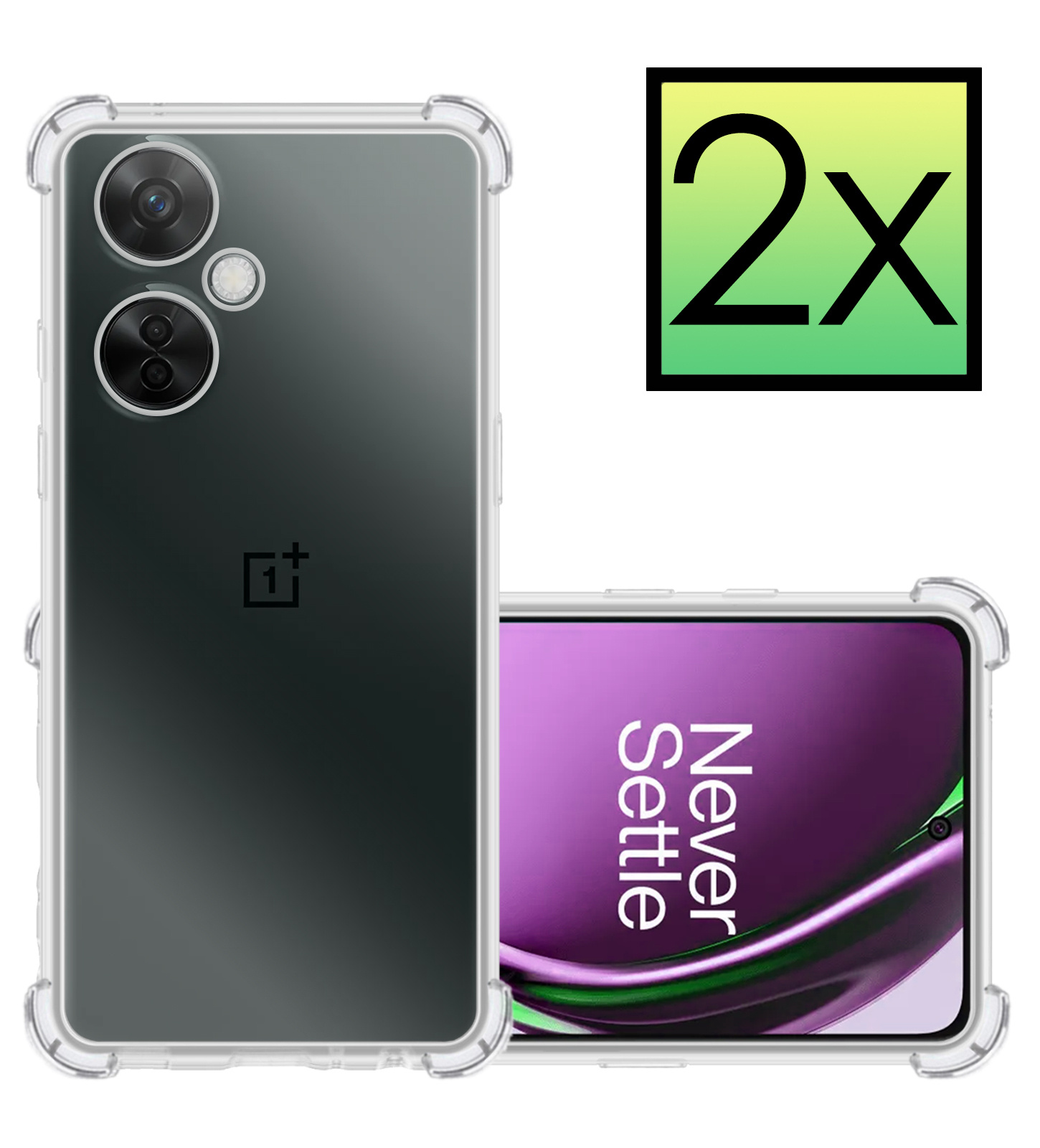NoXx Hoes Geschikt voor OnePlus Nord CE 3 Lite Hoesje Siliconen Cover Shock Proof Back Case Shockproof Hoes - Transparant - 2x
