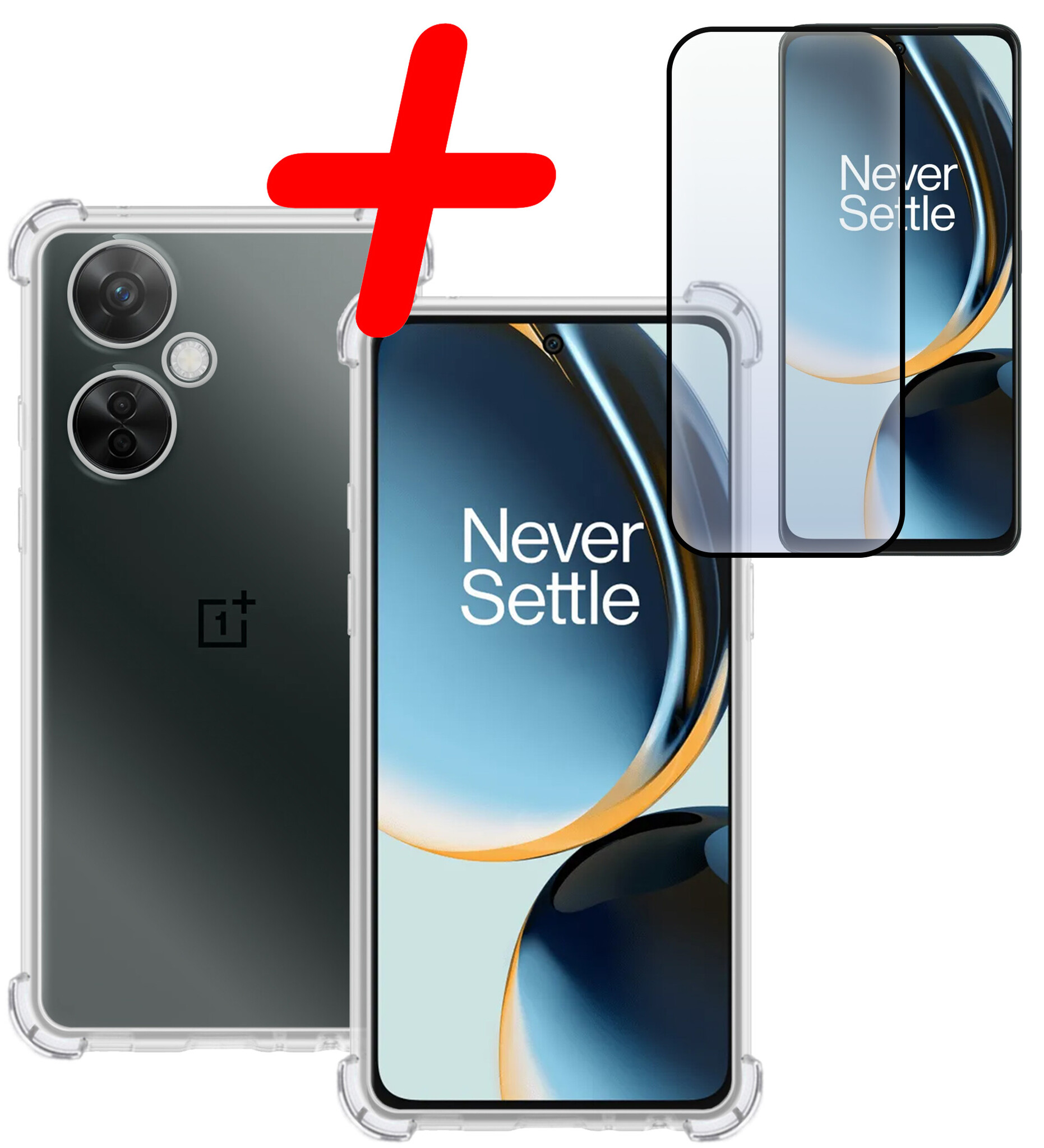 BASEY. Hoes Geschikt voor OnePlus Nord CE 3 Lite Hoesje Shock Proof Case Hoes Siliconen Met Screenprotector - Hoesje Geschikt voor OnePlus Nord CE 3 Lite Hoes Cover Shockproof - Transparant