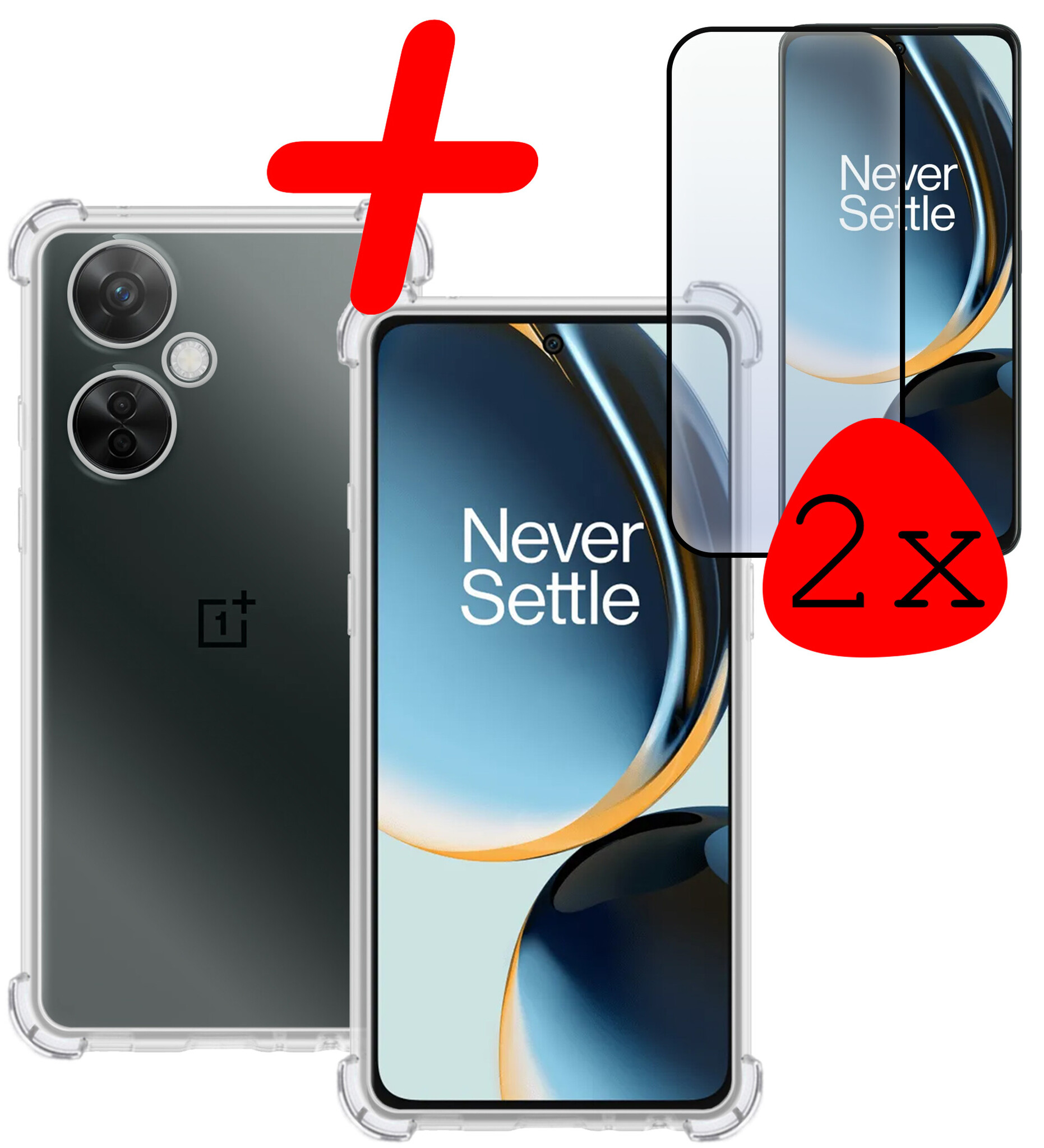 BASEY. Hoes Geschikt voor OnePlus Nord CE 3 Lite Hoesje Shock Proof Case Hoes Siliconen Met 2x Screenprotector - Hoesje Geschikt voor OnePlus Nord CE 3 Lite Hoes Cover Shockproof - Transparant